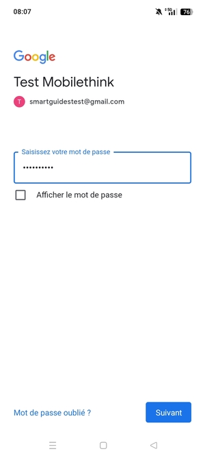 Saisissez votre Mot de passe et sélectionnez Suivant