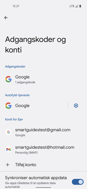 Vælg din Google konto