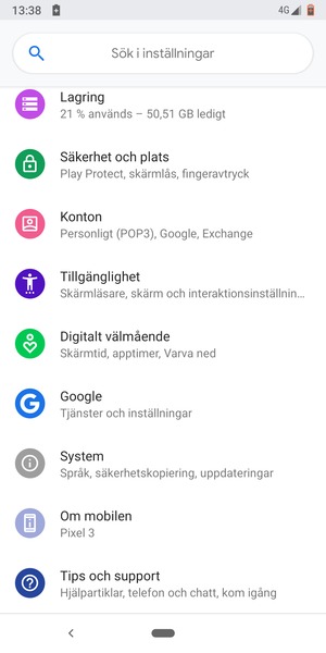 Scrolla till och välj Säkerhet och plats