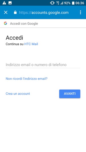 Inserisci il tuo indirizzo email e seleziona AVANTI
