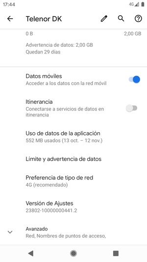 Desplácese y seleccione Avanzado