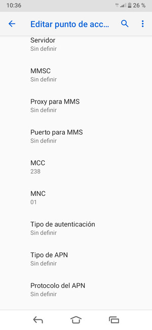 Desplácese hacia abajo e introduzca la información MMS