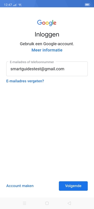 Voer uw Gmail adres in en selecteer Volgende