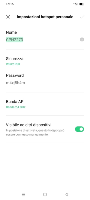 Inserisci una password dell'hotspot Wi-Fi di almeno 8 caratteri e seleziona OK