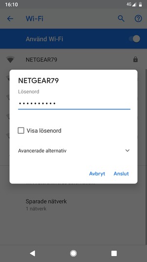 Ange lösenord till Wi-Fi och välj Anslut