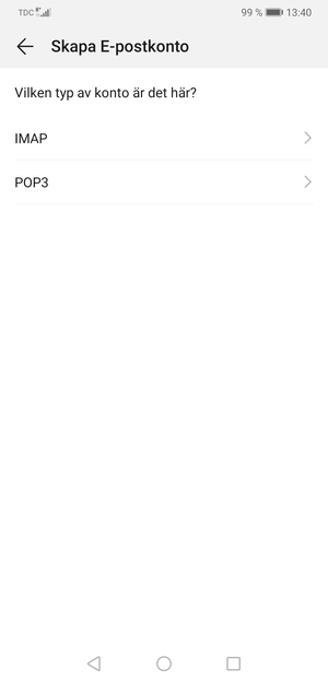 Välj IMAP eller POP3