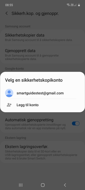 Velg sikkerhetskopi-kontoen din