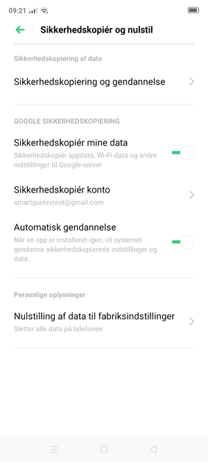 Vælg Sikkerhedskopiér konto
