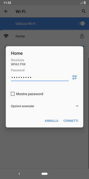 Inserisci la password del Wi-Fi e seleziona CONNETTI