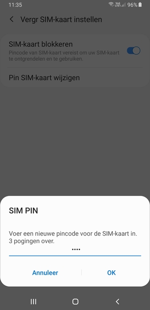 Voer uw Nieuwe pincode voor de SIM-kaart in en selecteer OK