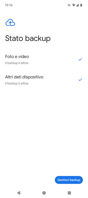 Seleziona Gestisci backup