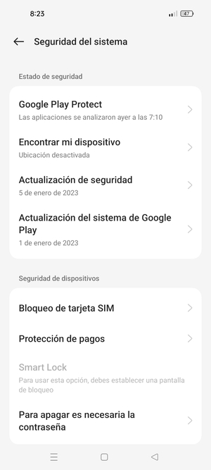 Seleccione  Bloqueo de tarjeta SIM