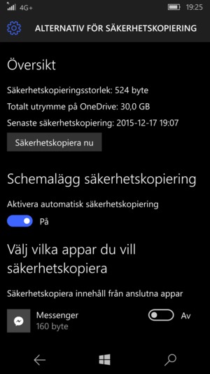 Välj Säkerhetskopiera nu