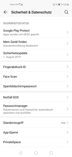 Um Ihre Bildschirmsperre zu aktivieren, gehen Sie zum Sicherheit & Datenschutz Menü und wählen Sie  Sperrbildschirmpasswort