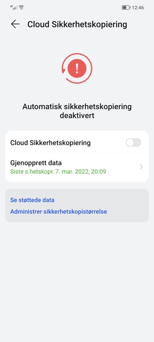 Slå Cloud Sikkerhetskopiering på