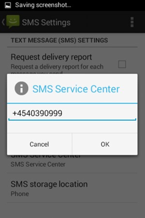 Enter the SMS Service Center number and select OK