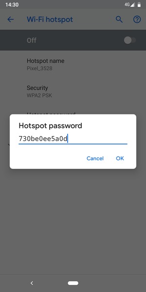 Enter a Wi-Fi hotspot password of at least 8 characters and select OK