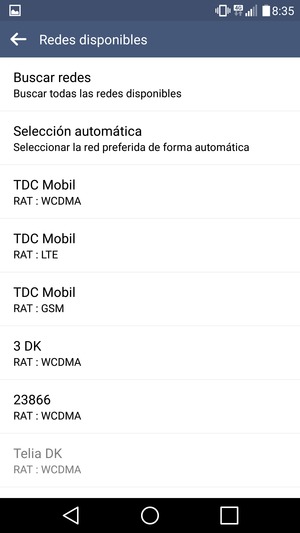 Seleccione un operador de red de la lista