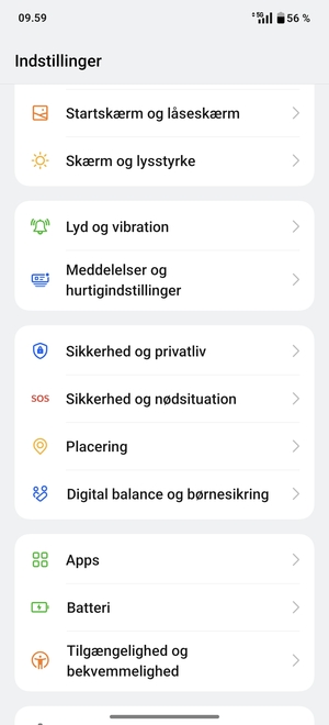 Scroll til og vælg Sikkerhed og privatliv