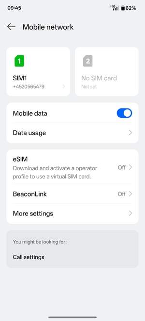 Select SIM1 or SIM2