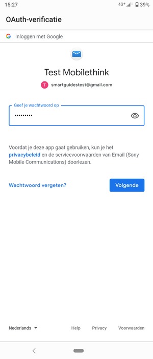 Voer uw Gmail wachtwoord in en selecteer Volgende