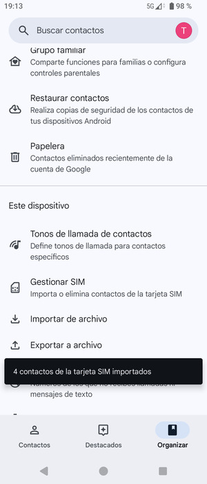Sus contactos se guardarán en su cuenta de Google y se guardarán en su teléfono la próxima vez que Google sea sincronizado.