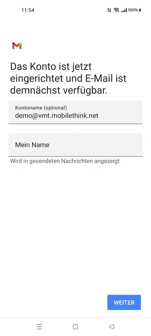 Geben Sie Ihrem Konto einen Namen und geben Sie Ihren Namen ein. Wählen Sie WEITER