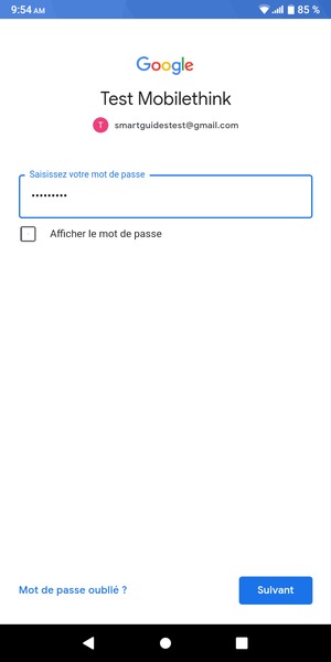 Saisissez votre mot de passe et sélectionnez Suivant