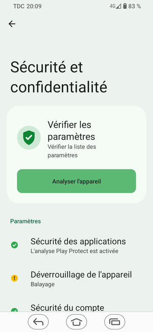 Pour activer votre écran de verrouillage, allez dans le menu Sécurité et confidentialité et sélectionnez Déverrouillage de l'appareil