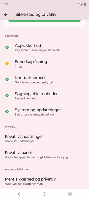 Scroll til og vælg Mere sikkerhed og privatliv