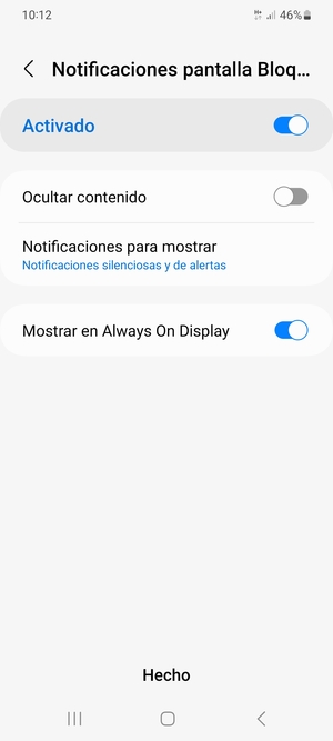 Seleccione la opciones deseada y seleccione Hecho