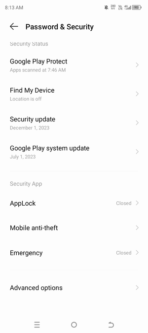 To change the PIN for the SIM card, go to the Password & Security menu and select Advanced options