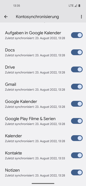 Stellen Sie sicher, dass Kontakte ausgewählt ist
