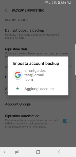 Seleziona il tuo account di backup