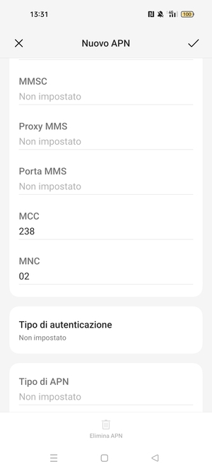 Scorri verso il basso e inserisci le informazioni di MMS