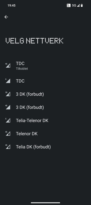 Velg en nettverksoperatør fra listen