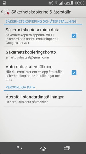 Välj Säkerhetskopieringskonto