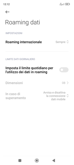 Seleziona Roaming internazionale