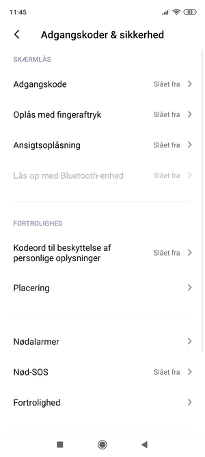 Scroll til og vælg Fortrolighed