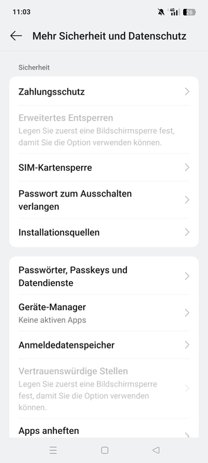 Scrollen Sie und wählen Sie SIM-Kartensperre