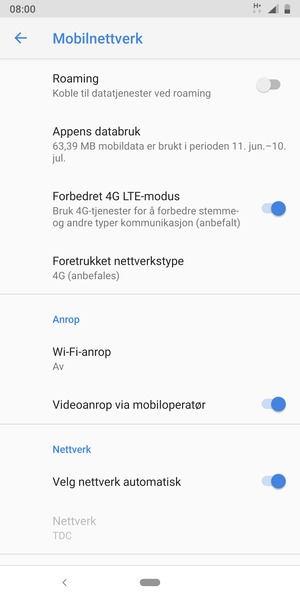 Slå av Velg nettverk automatisk