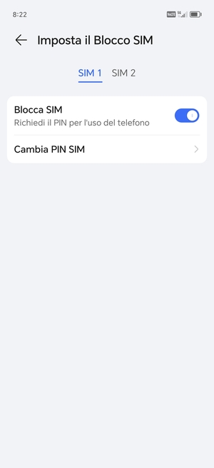 Seleziona SIM 1 o SIM 2  e poi Cambia il PIN della SIM