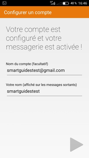 Donnez un nom à votre compte et saisissez votre nom. Sélectionnez SUIVANT
