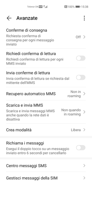 Seleziona Centro messaggi SMS