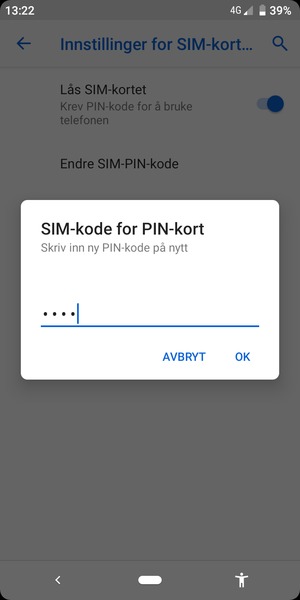 Bekreft din nye PIN-kode for SIM-kort og velg OK