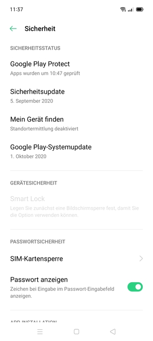 Scrollen Sie und wählen Sie SIM-Kartensperre