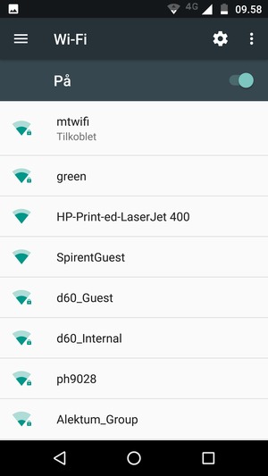 Du er nå koblet til Wi-Fi-nettverket