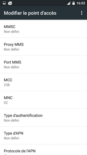 Faites défiler vers le bas et saisissez les informations Internet