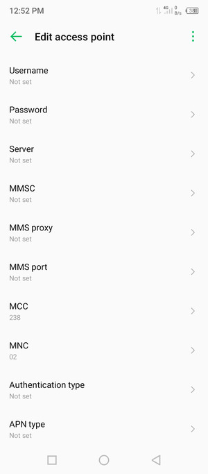 Scroll down and enter MMS information