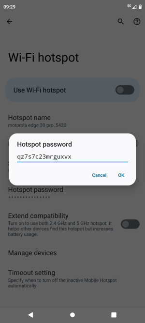 Enter a Wi-Fi hotspot password of at least 8 characters and select OK